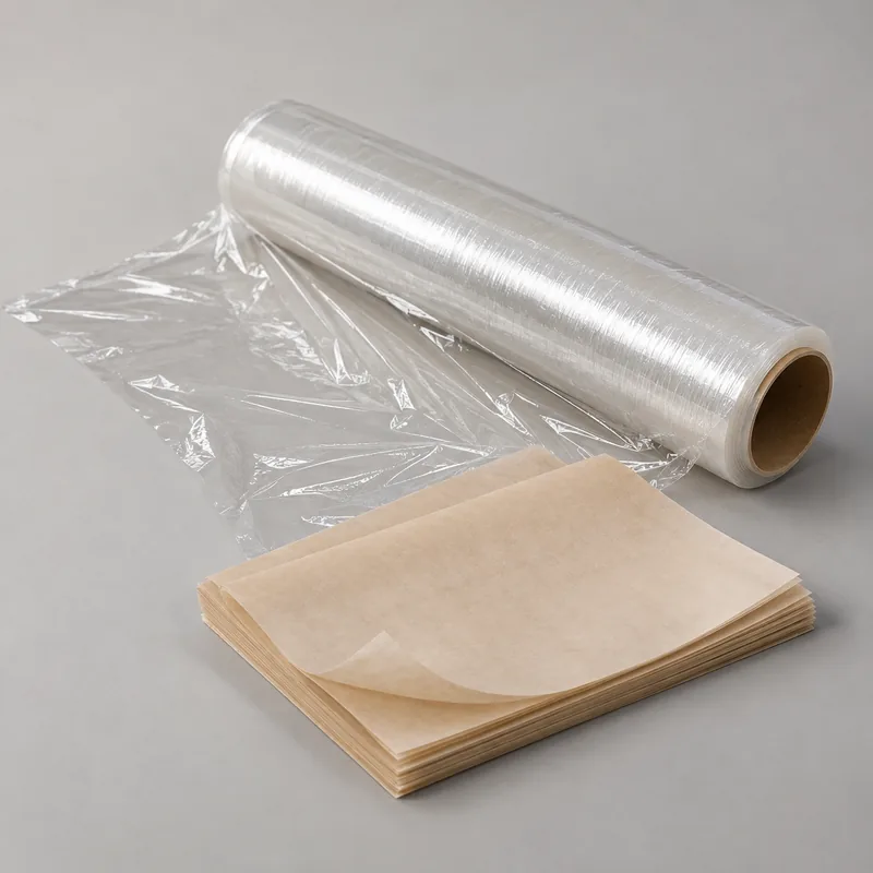 Clear food wrap roll with plain natural food wrapping sheets